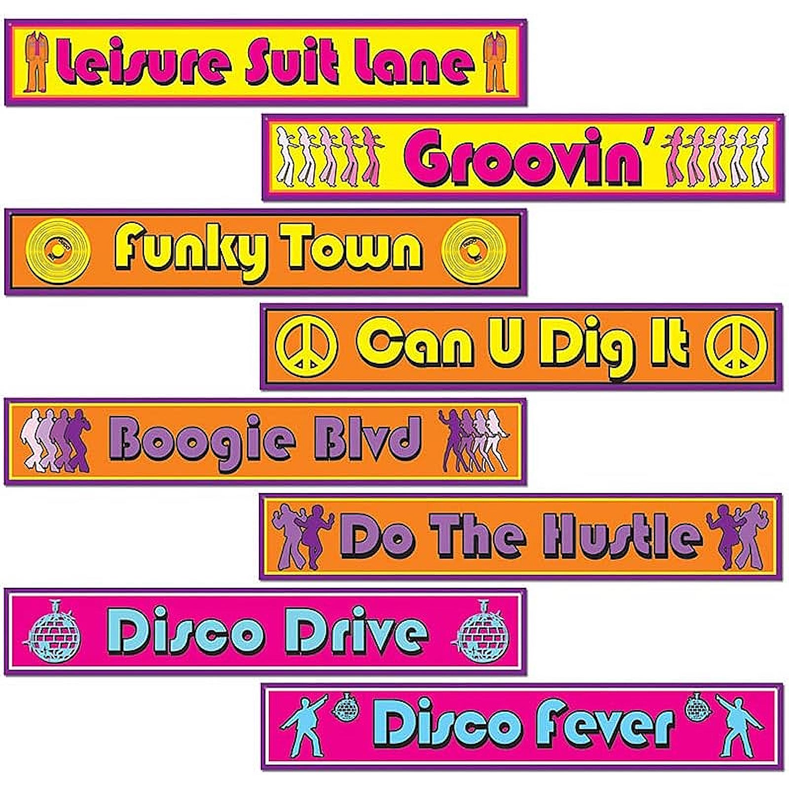 Disco Street Sign Cutout Wall Decorations (Pack of 4)