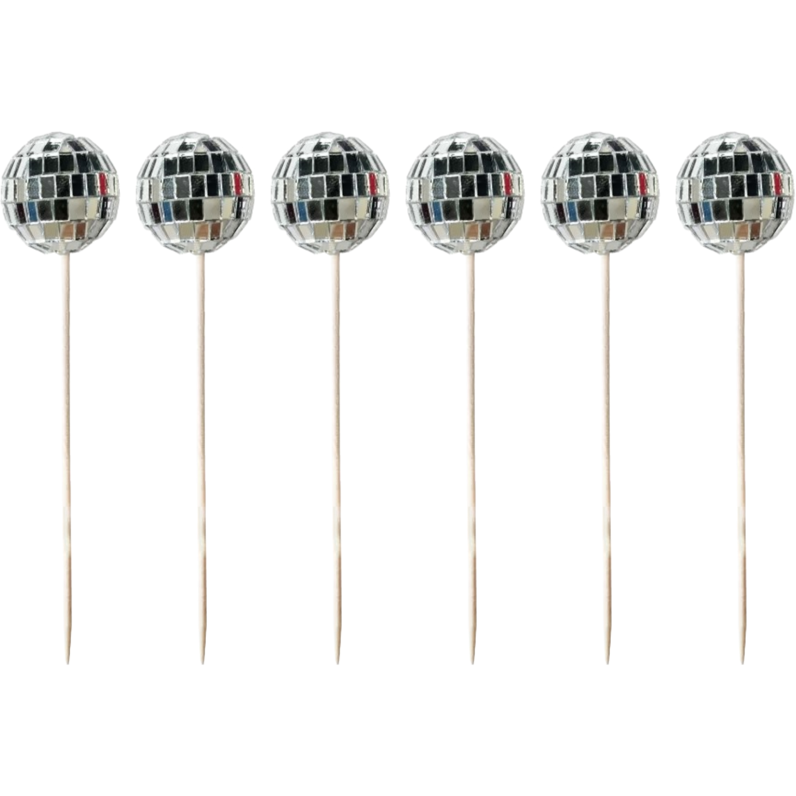 Silver Disco Ball Decoration Picks (Pack of 6)