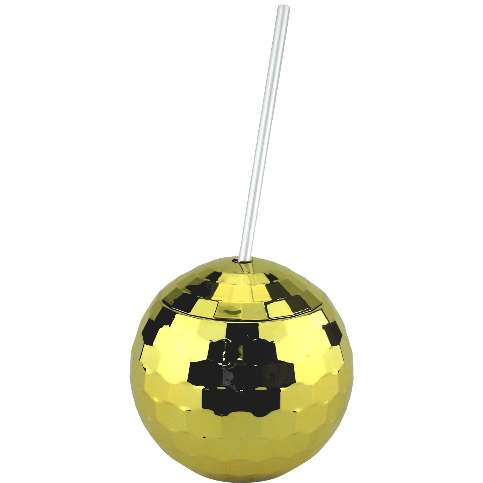 Gold Disco Ball Novelty Cup with Straw