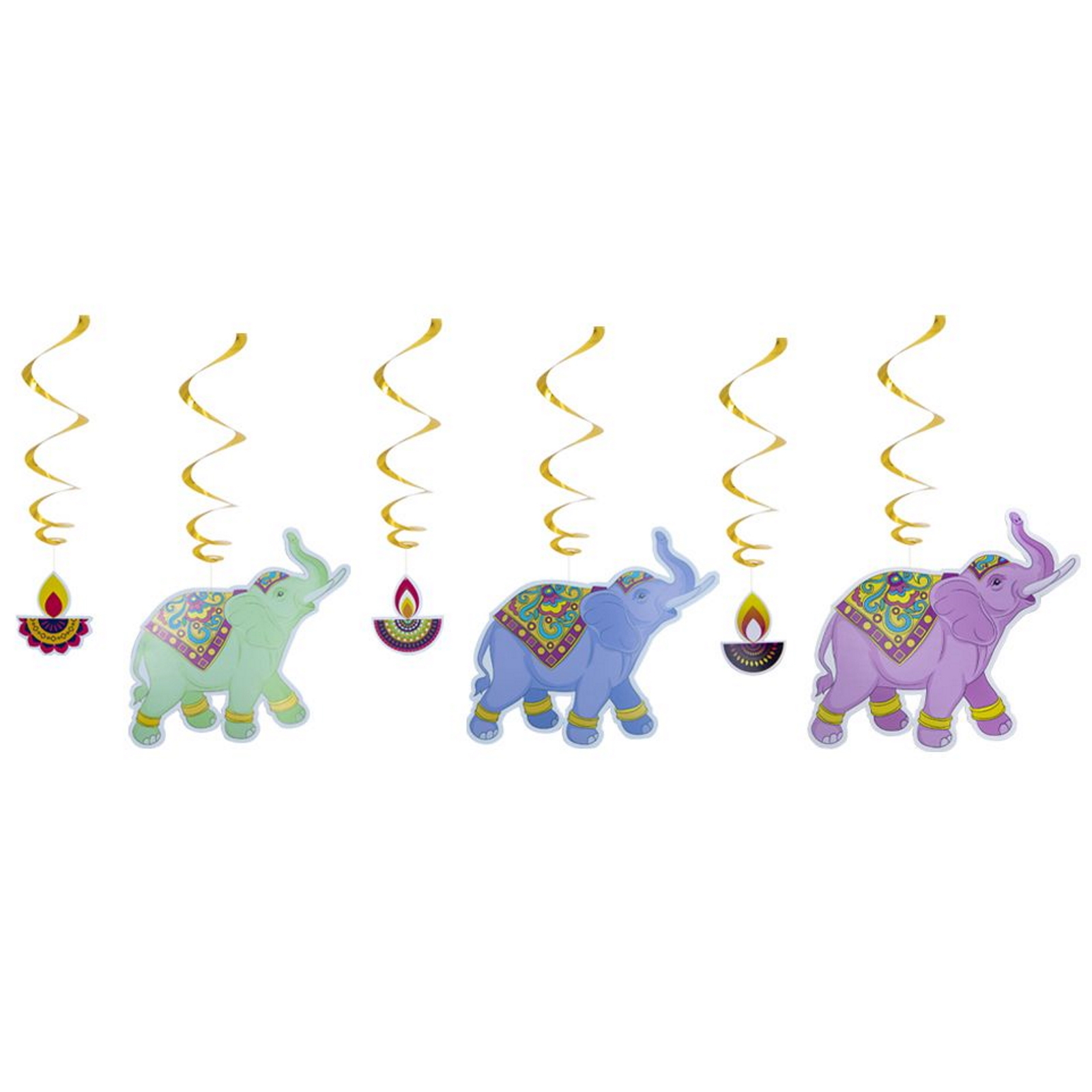 Diwali Elephant & Diya Swirl Decorations (Pack of 6)