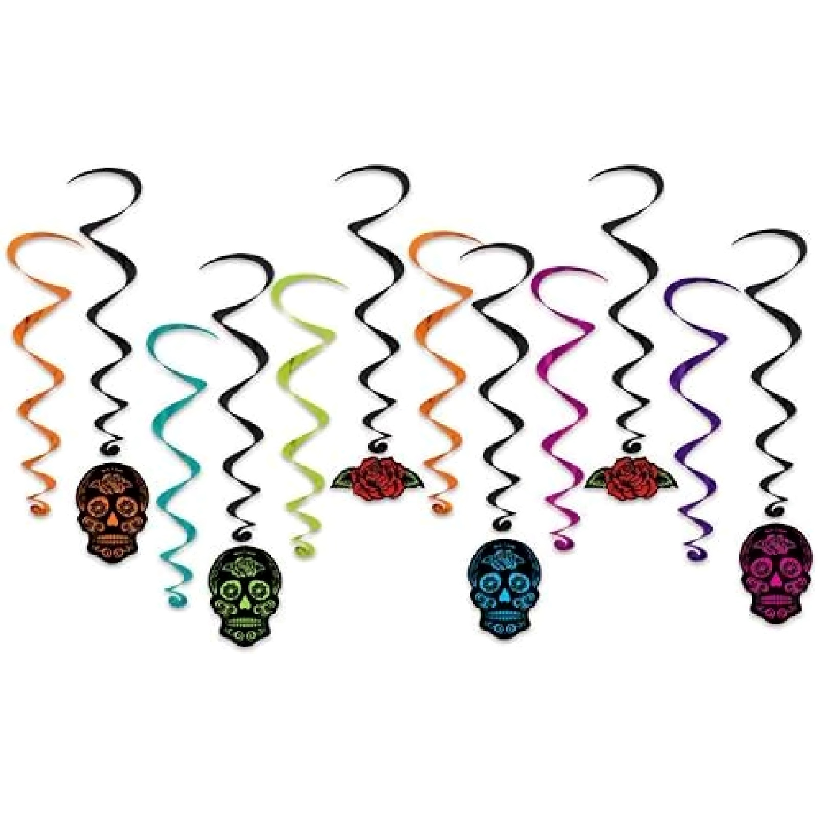 Day Of The Dead Sugar Skull Swirl Decorations (Pack of 12) 