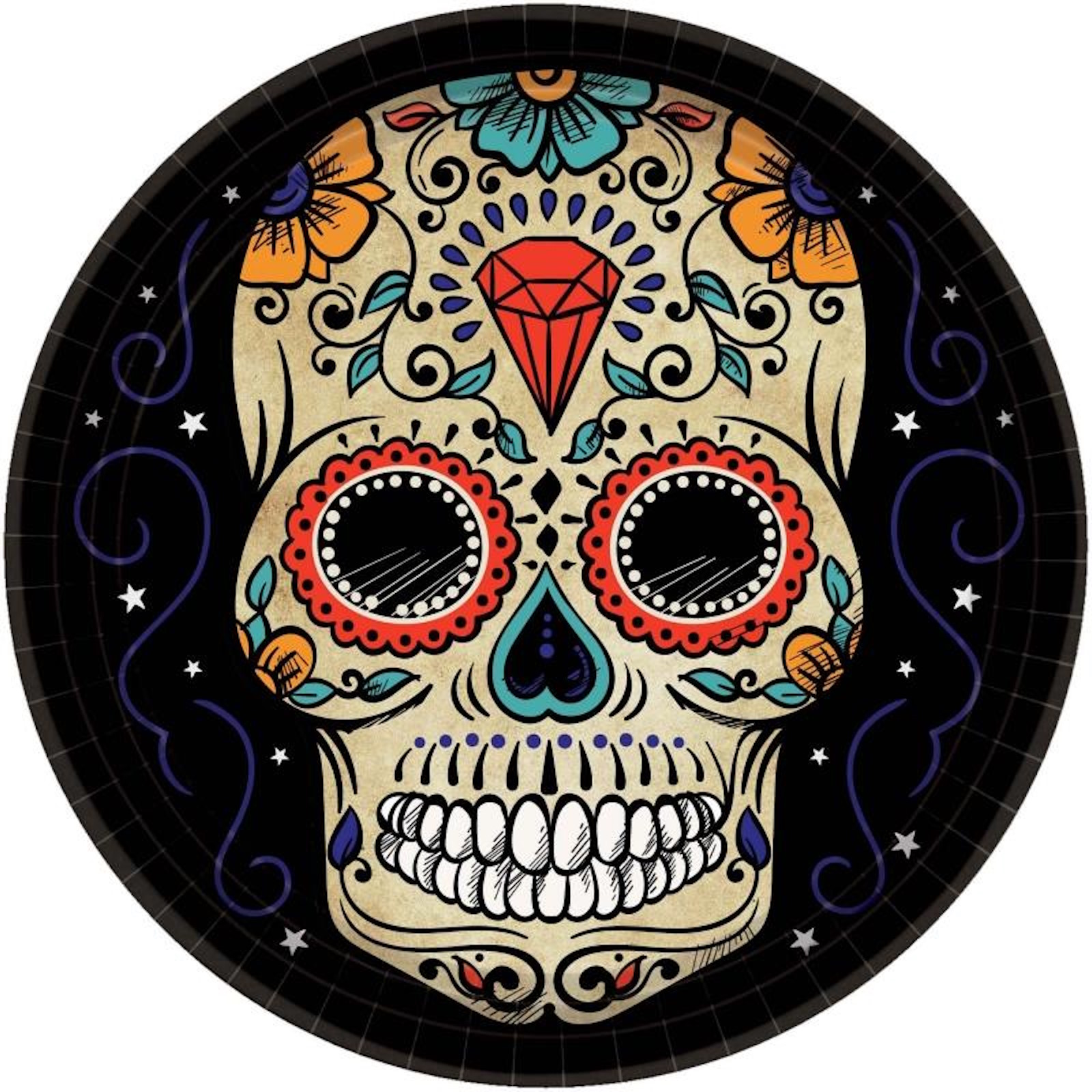 Day of the Dead Sugar Skull Round Paper Plates Pack of 18