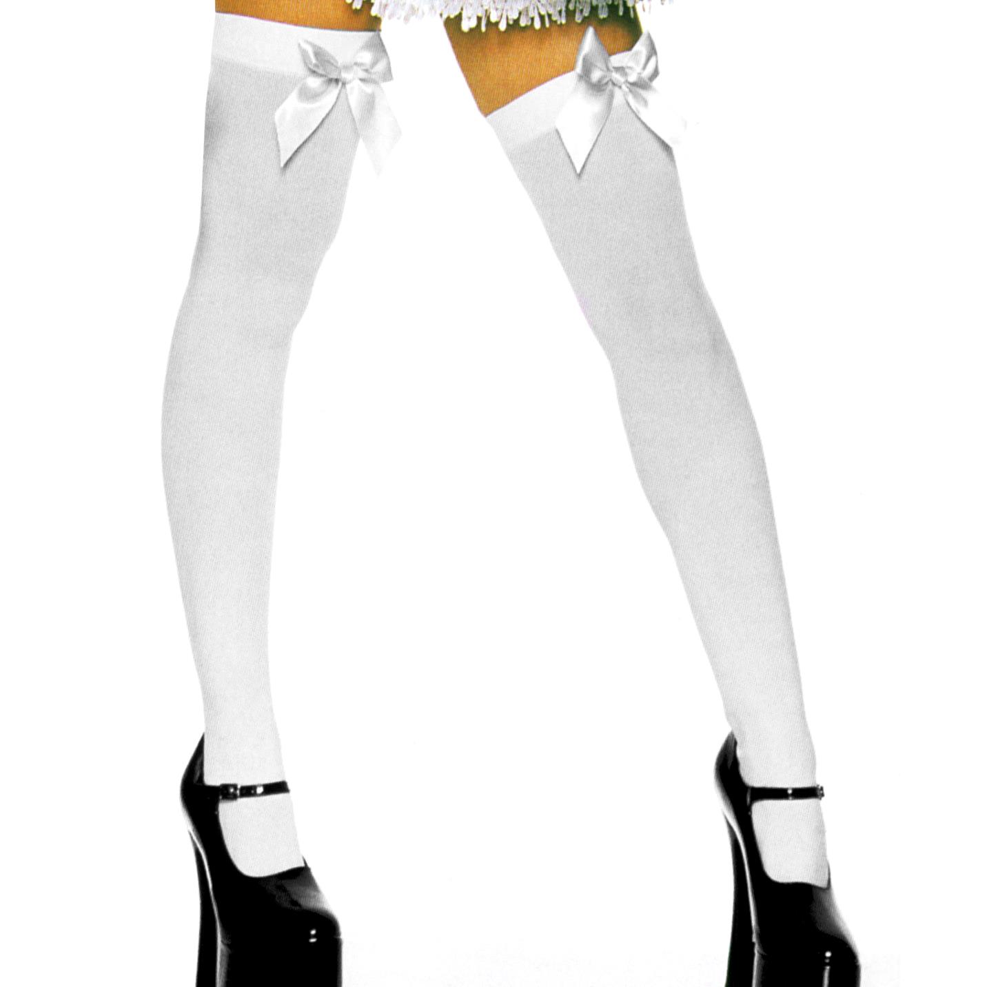Thigh High White Bow Adult Stockings