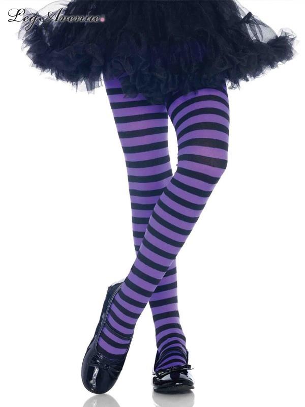 Black Purple Striped Child Tights 4-6
