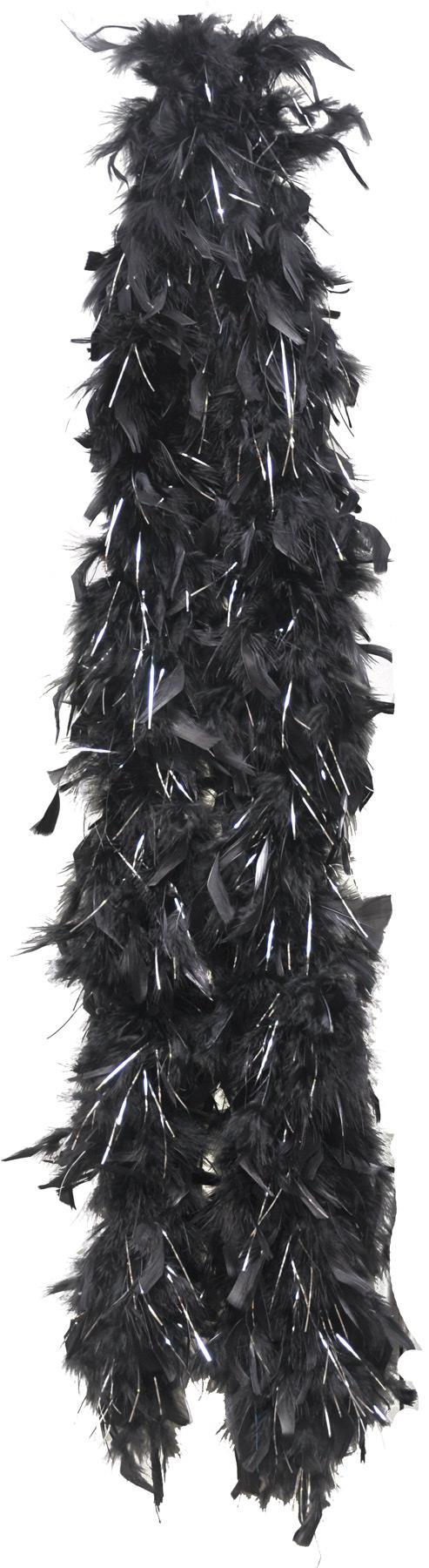 Silver Lurex Black Feather Boa Adult Costume Accessory