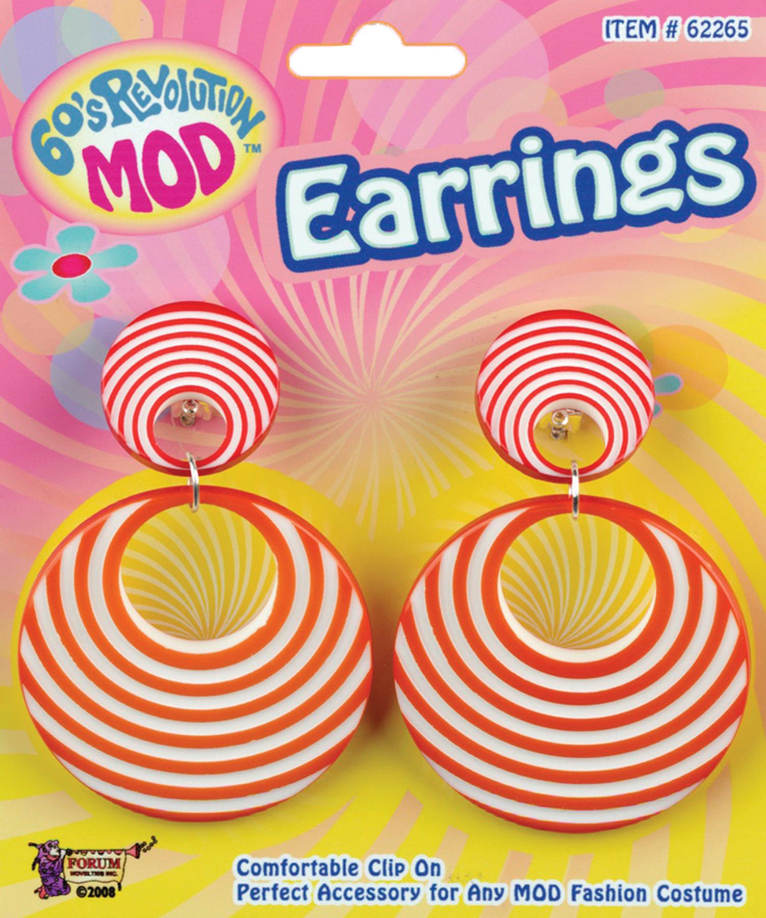 1960's Retro Mod Hippie Orange Swirl Earrings Adult Costume Accessory