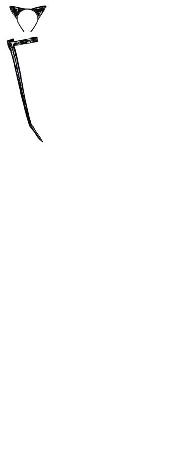 Kitty Cat Patent Black Headband Tail Adult Costume Kit