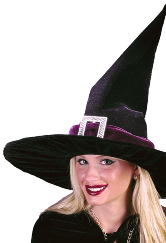 Black Pleated Velour Witch Adult Hat