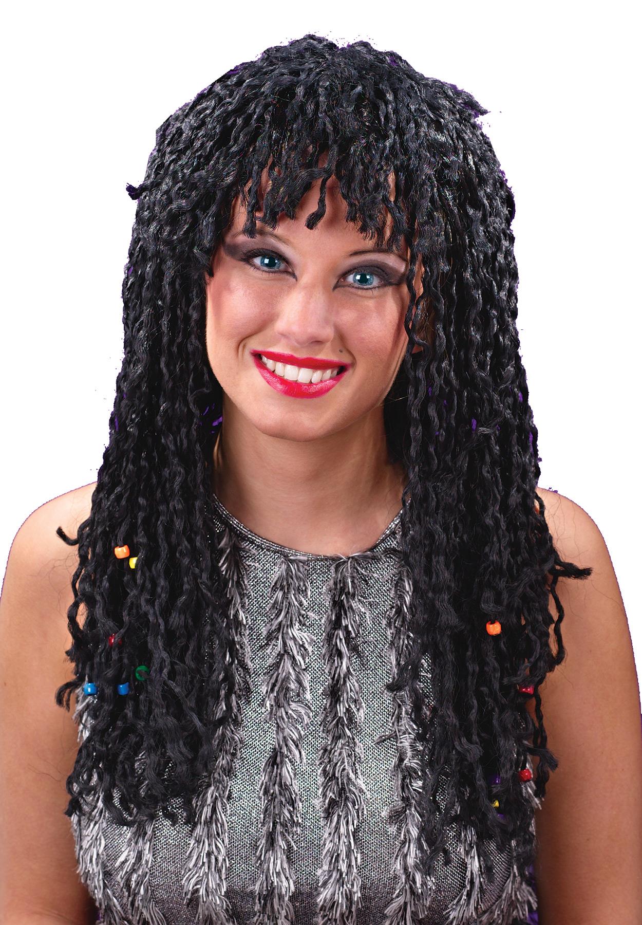 Beaded Black Long Curl Twist Adult Wig