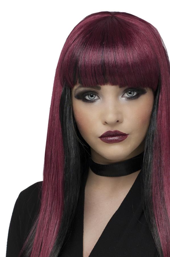 Natural Neon Black Burgundy Adult Wig