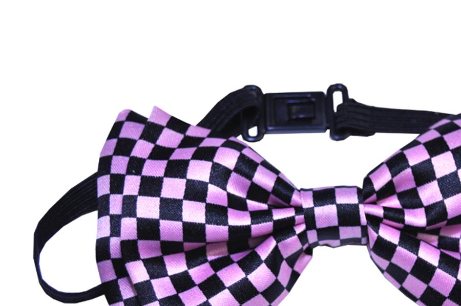 Black Pink Checkers Bow Tie Adult Costume Accessory