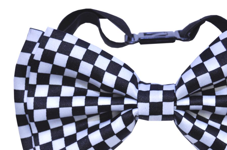 White Black Checkers Bow Tie Adult Costume Accessory