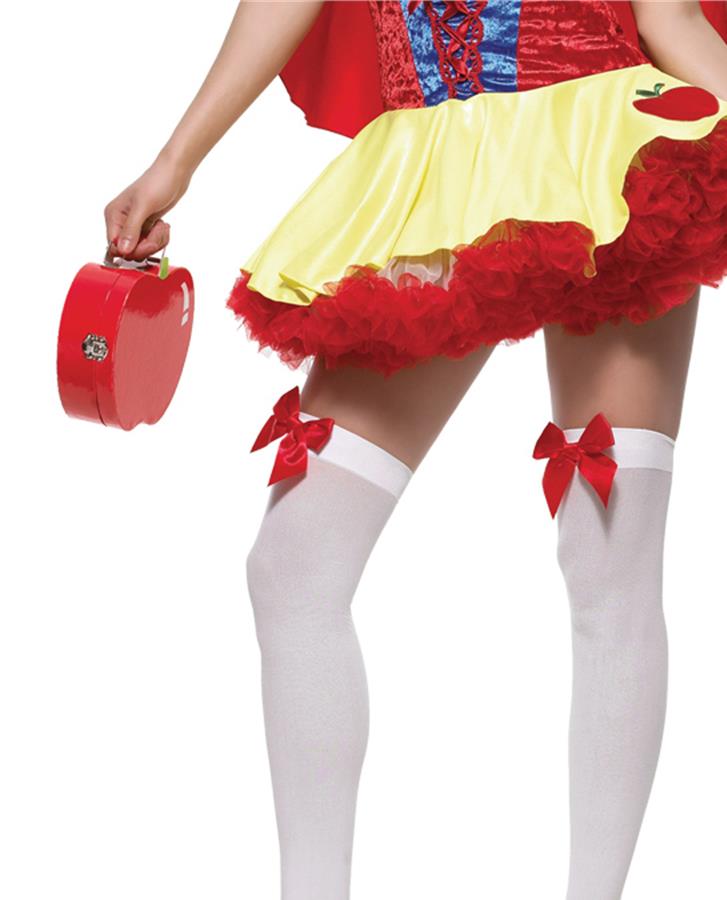 Sexy Fancy White Red Bow Thigh Highs Adult Costume Accessory