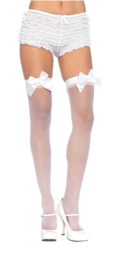 Satin Bow White Thigh Highs Adult Costume Accessory