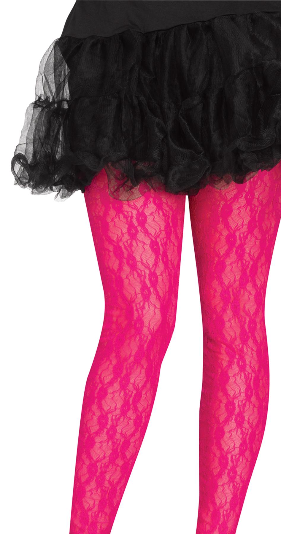 Footless Pink Lace 80's Tights Adult Costume Accessory