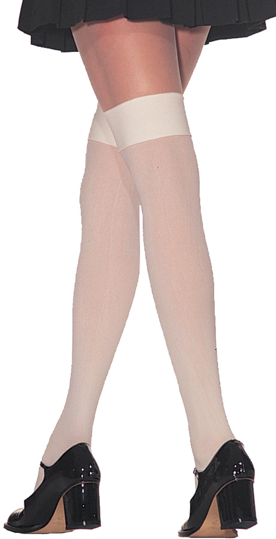 Thigh High Opaque Nylon White Stockings Adult Costume Accessory