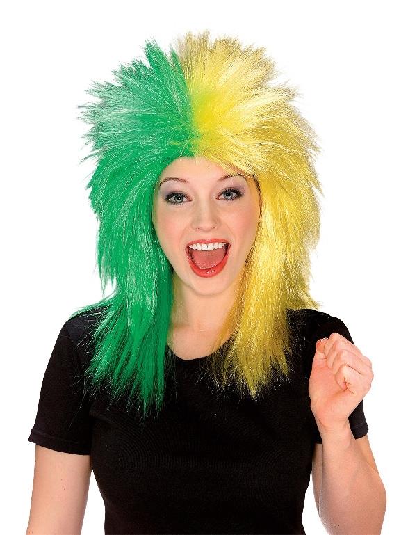 Sport Fanatic Green Yellow Adult Wig