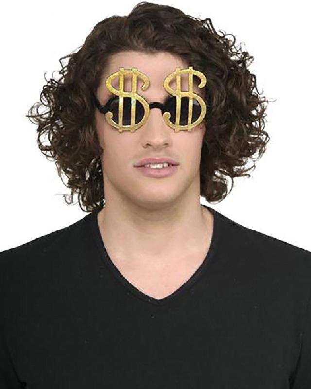 Gold Dollar Sign Glasses Adult Costume Accessory