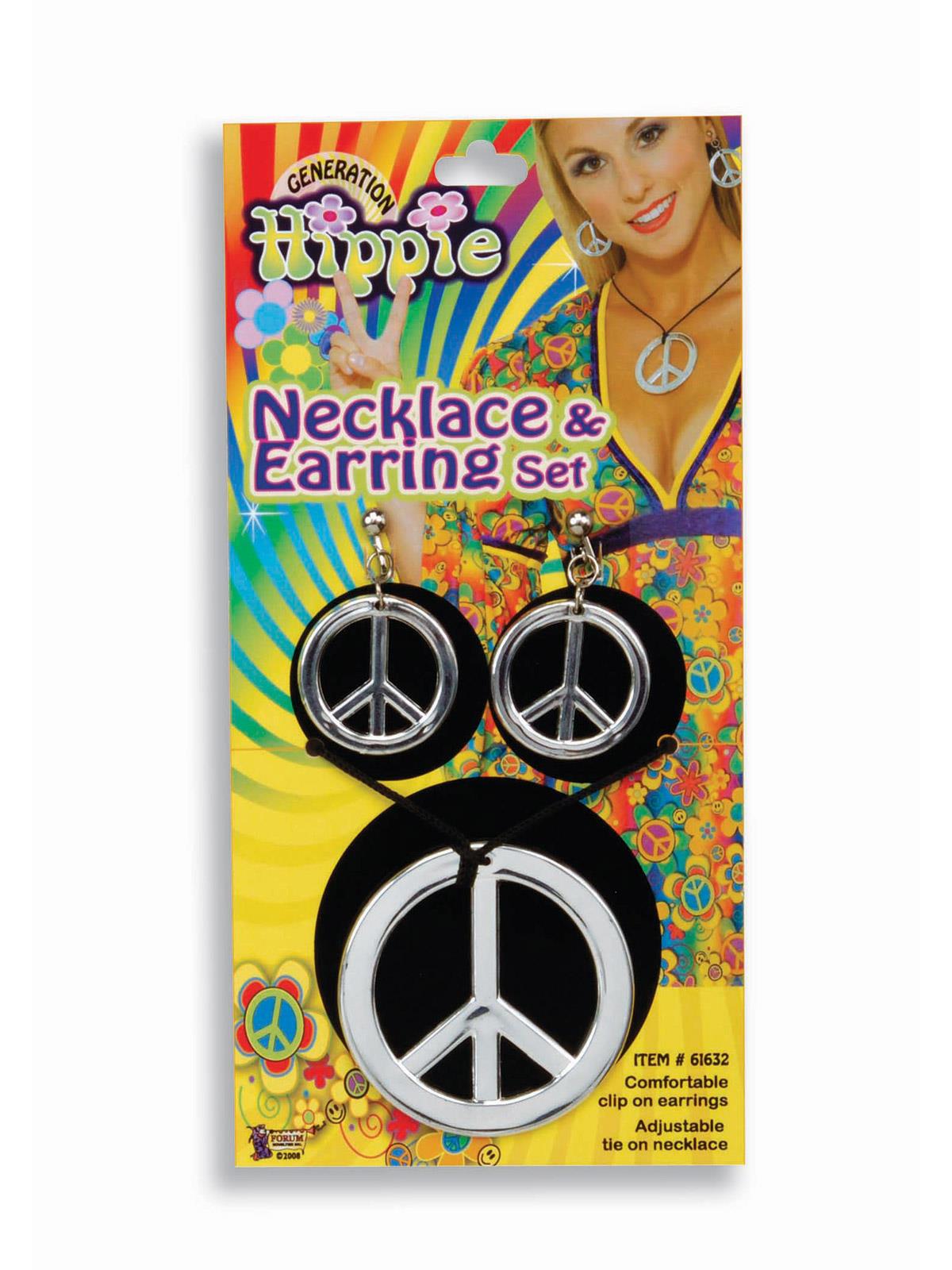 Peace Sign Necklace Earrings Adult Accessory Set