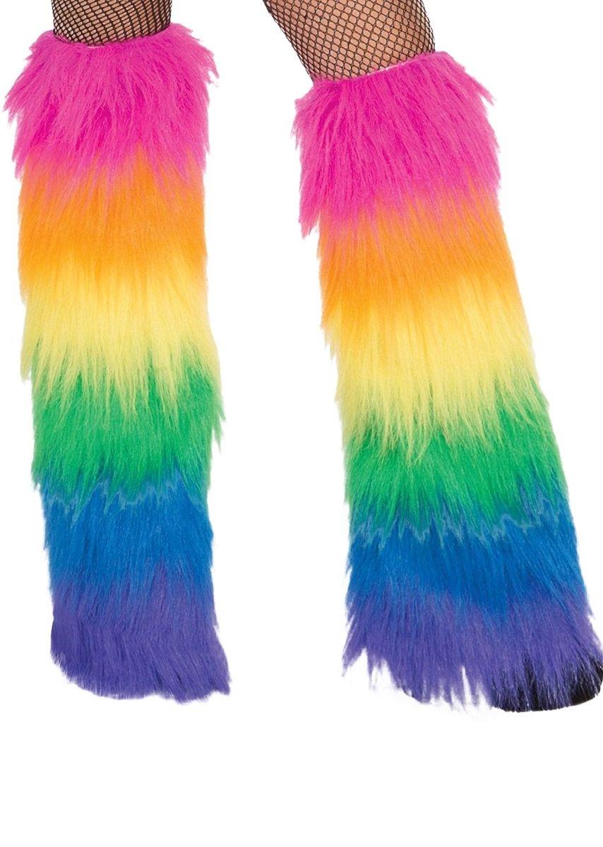 Rainbow Fur Leg Warmers Adult Costume Accessory
