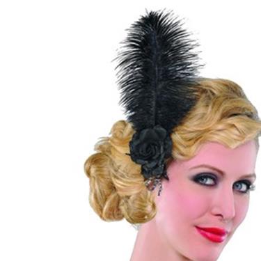 Roaring 20's Jazzy Black Feather Hairclip Adult Costume Accessory