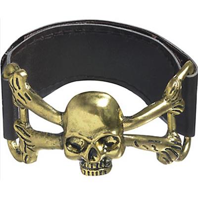 Pirate Skull Cuff Faux Leather Bracelet Adult Costume Accessory