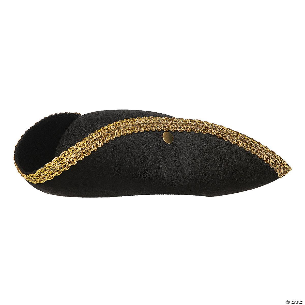Tri Corner Black Gold Trim Pirate Adult Hat