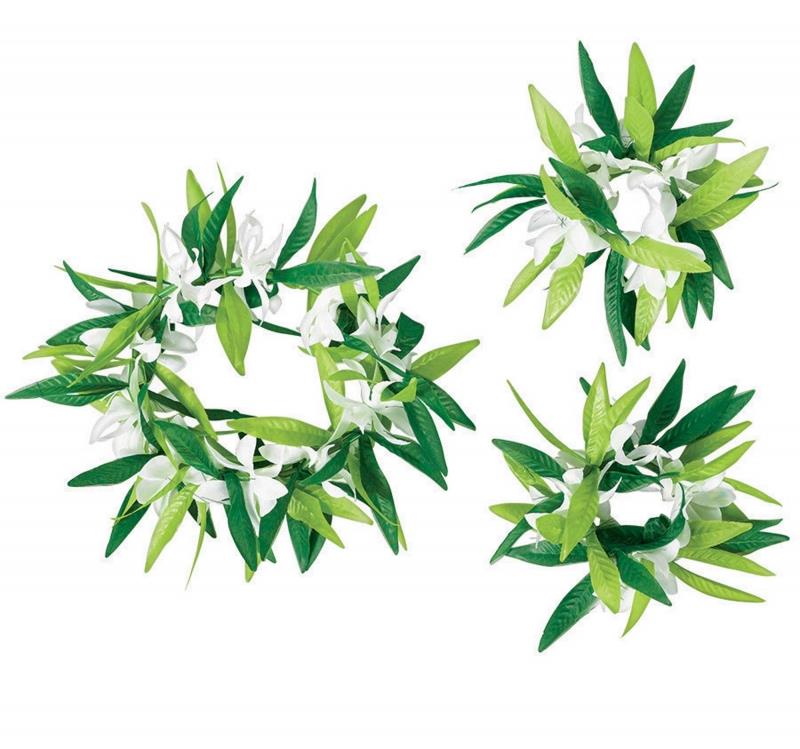 Green Leaves Flowers Head Wreath and Wristlets Adult Accessory Set