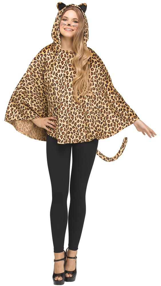 Leopard Hooded Poncho Adult Costume Accessory