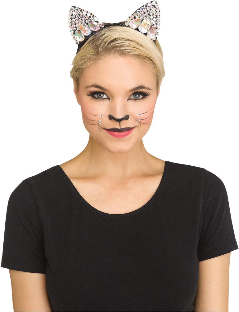 Black Jeweled Cat Ear Headpiece Adult Costume Accessory