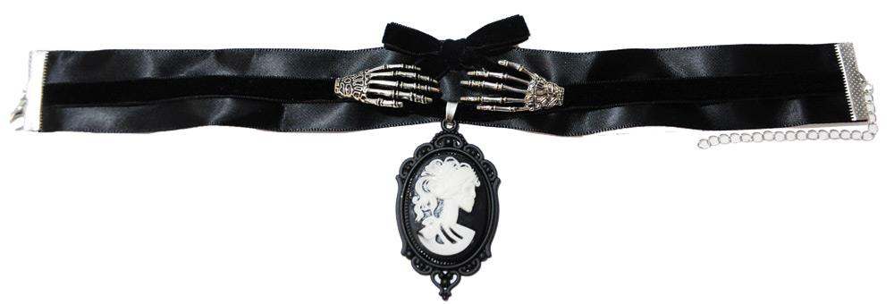 Skeleton Hand Cameo Velvet Choker Adult Costume Accessory