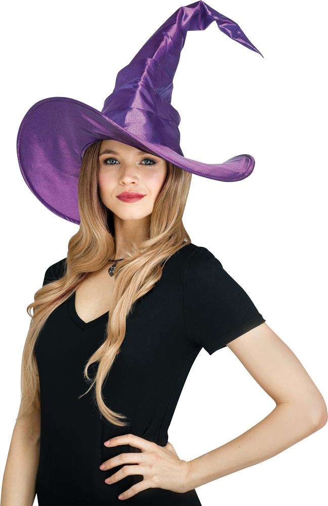 Curved Cone Purple Witch Adult Hat