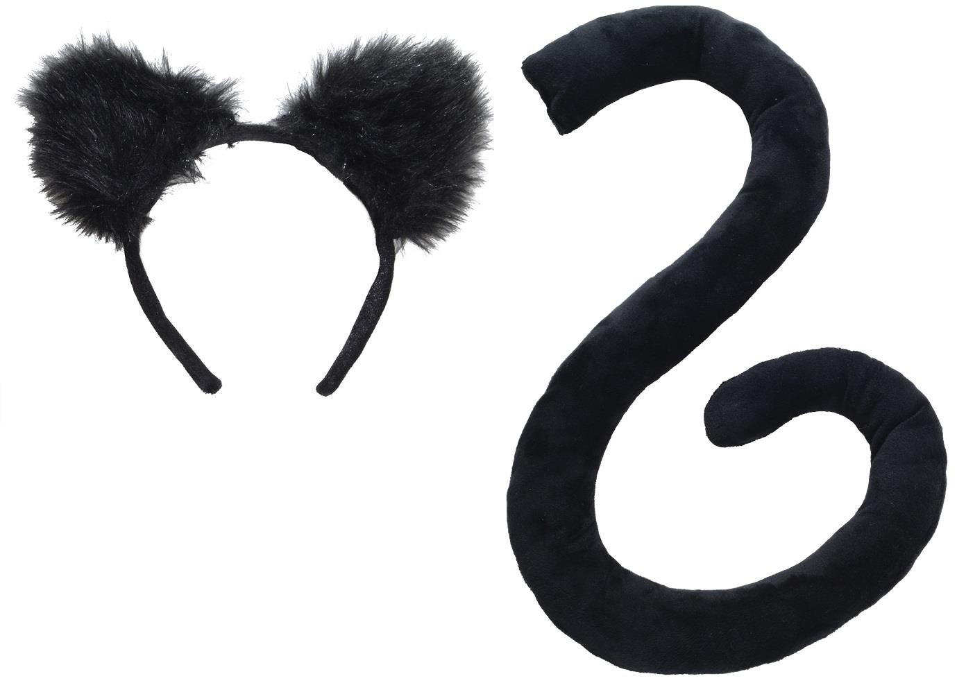 Black Animal Ears and Tail Adult Costume Kit