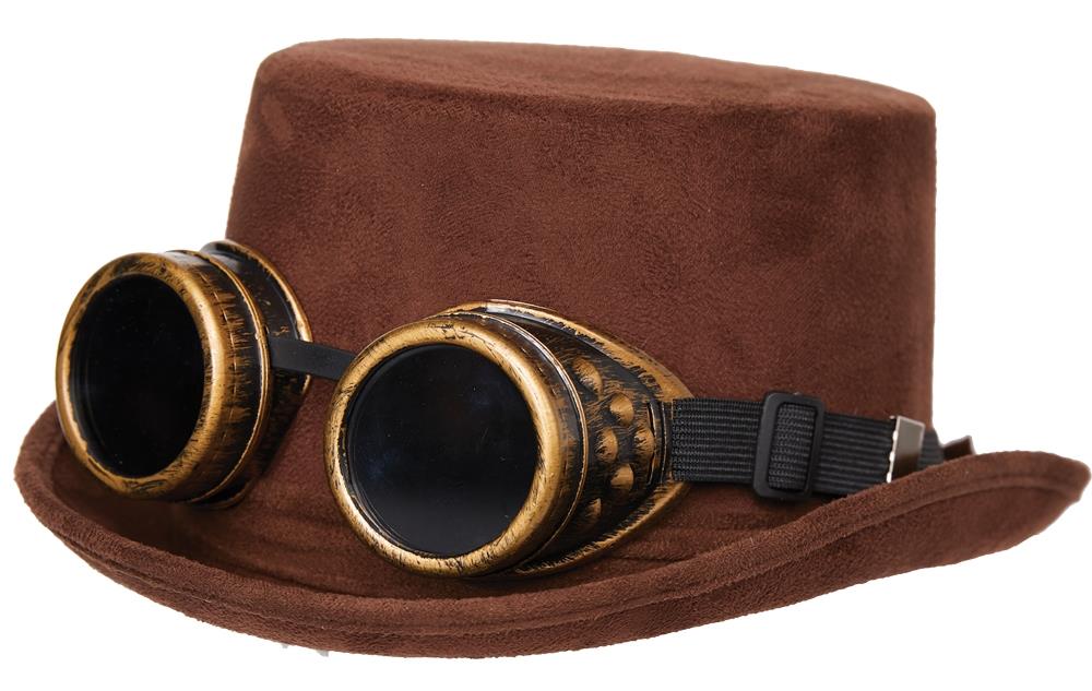 Faux Suede Steampunk Goggles Adult Top Hat Discount Party Supplies