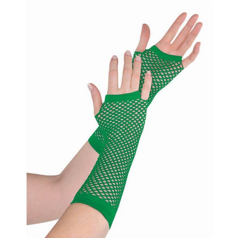 Green Long Fishnet Adult Gloves