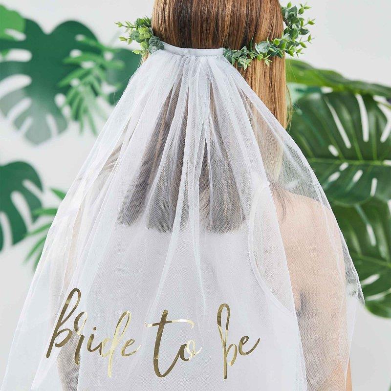 Botanical Hen Party Leafy Bridal Crown Veil Adult Costume Accessory