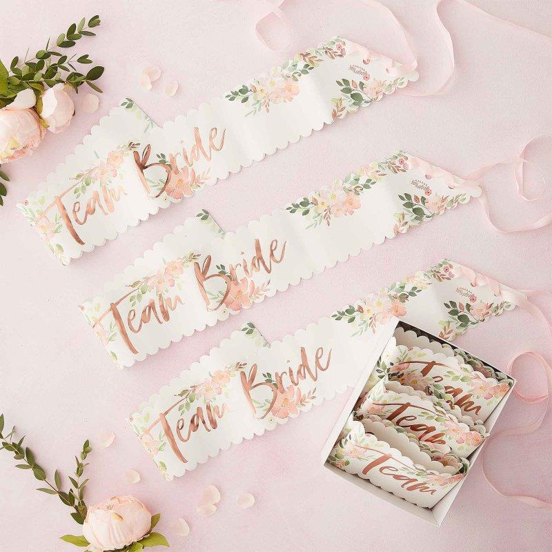 Floral Hen Party Team Bride Sashes Adult Costume Accessory Pack of 6