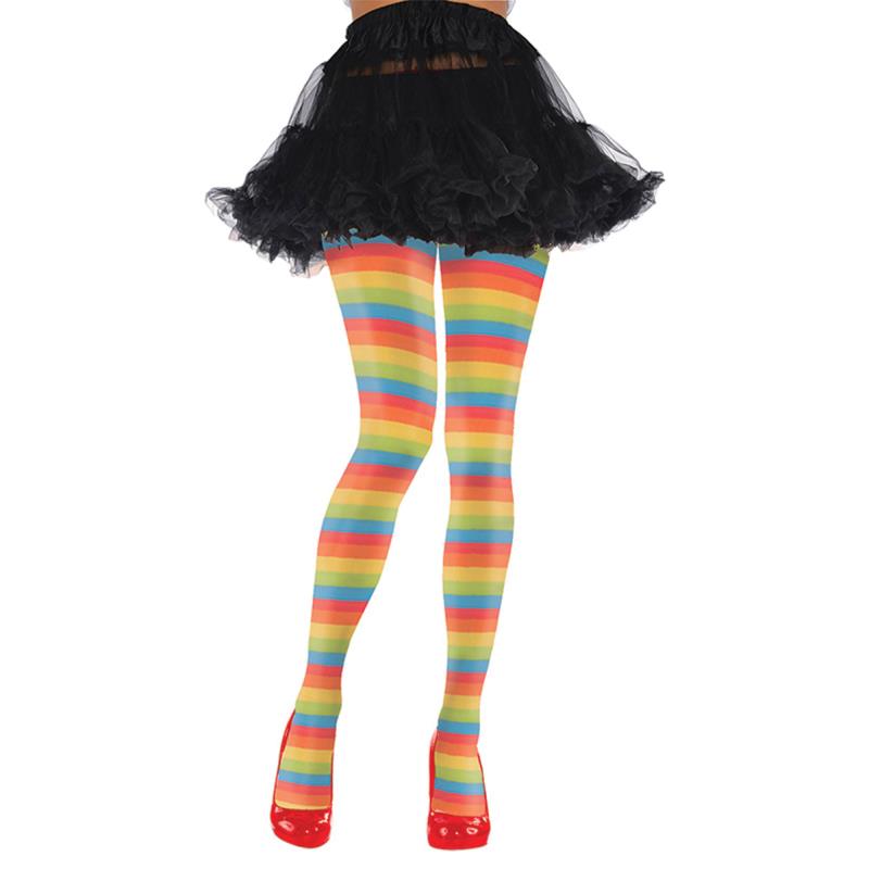 Rainbow Striped Clown Adult Tights