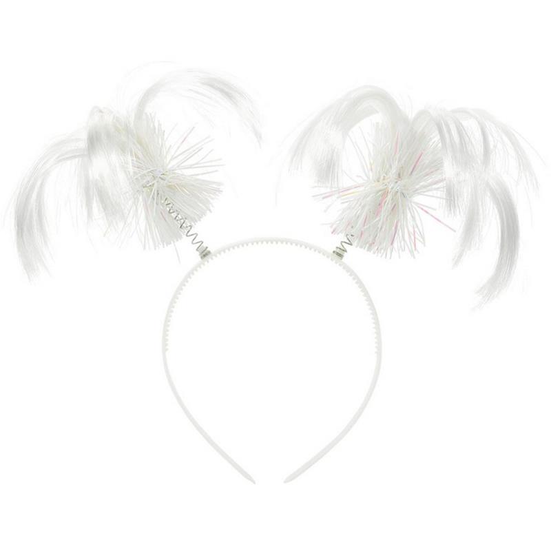 White Ponytail Headbopper with Tinsel