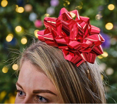 Merry and Bright Christmas Present Bow Headband Adult Costume Accessory