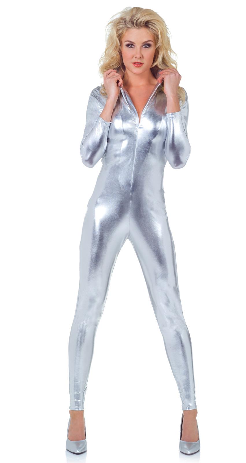 Silver Metallic Jumpsuit Adult Costume Large
