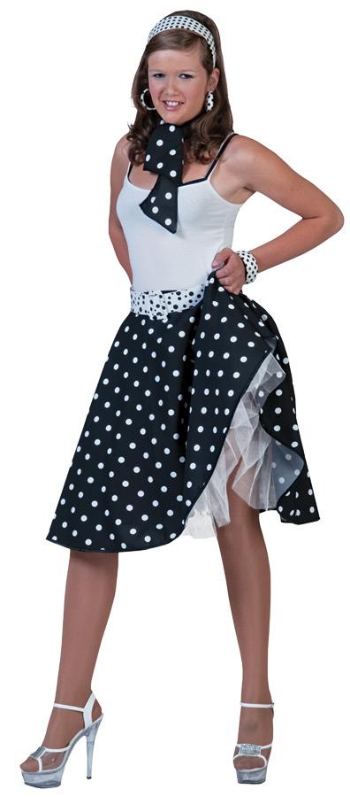 Sock Hop Black White Skirt Scarf Adult Costume Set
