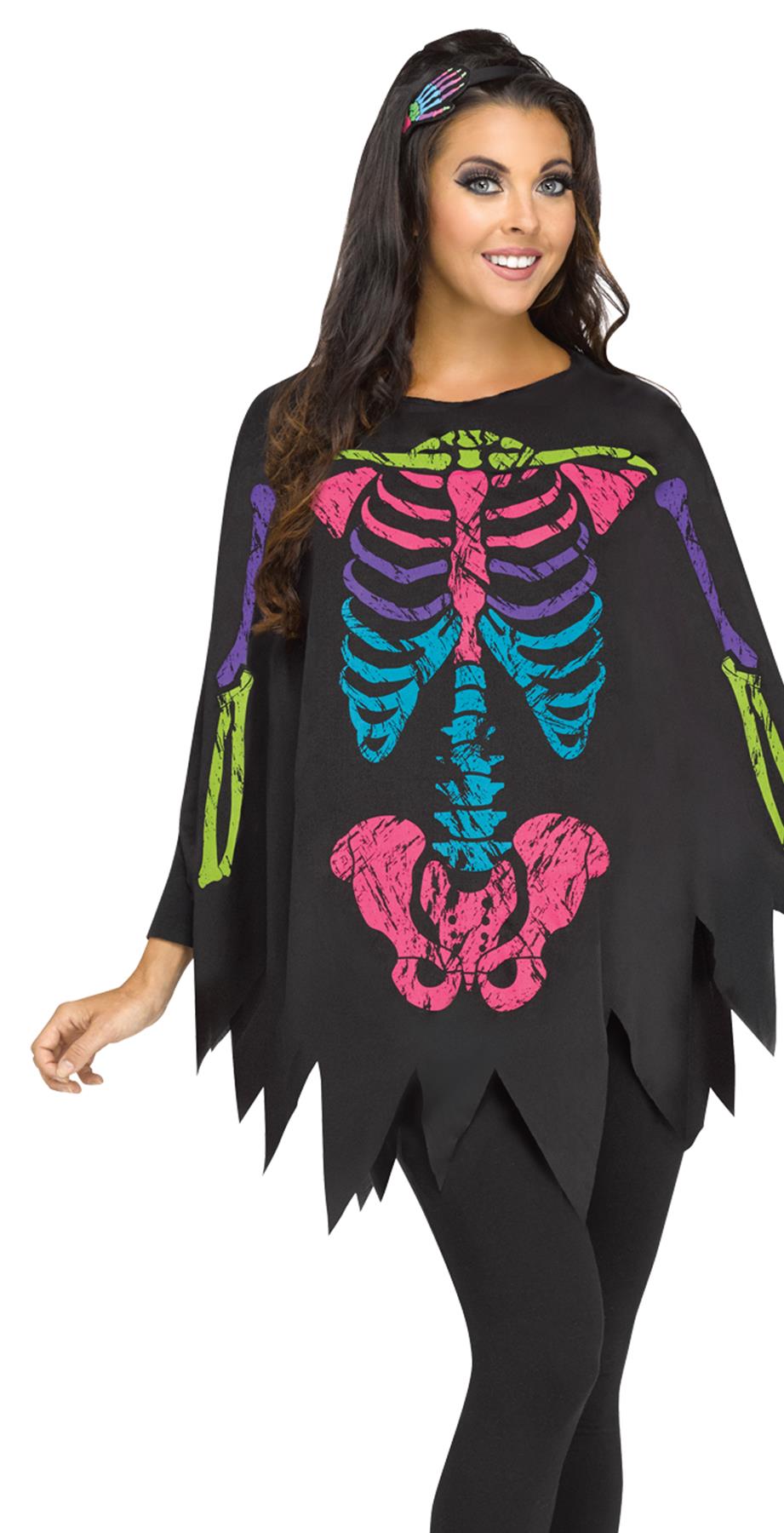 Skeleton Colour Poncho Adult Costume Accessory