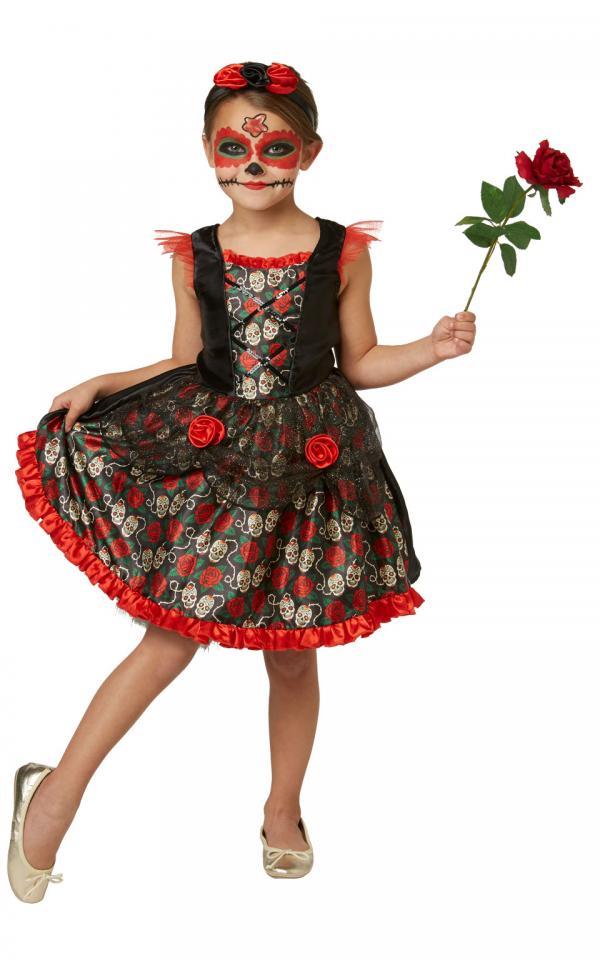 Red Rose Day of the Dead Child Costume Large