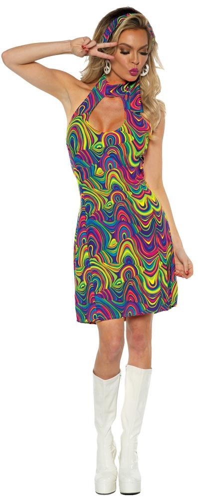 60's 70's Glow Disco Mod Adult Costume Large