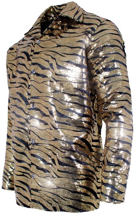 Gold Sequin Tiger Disco Adult Shirt XXL