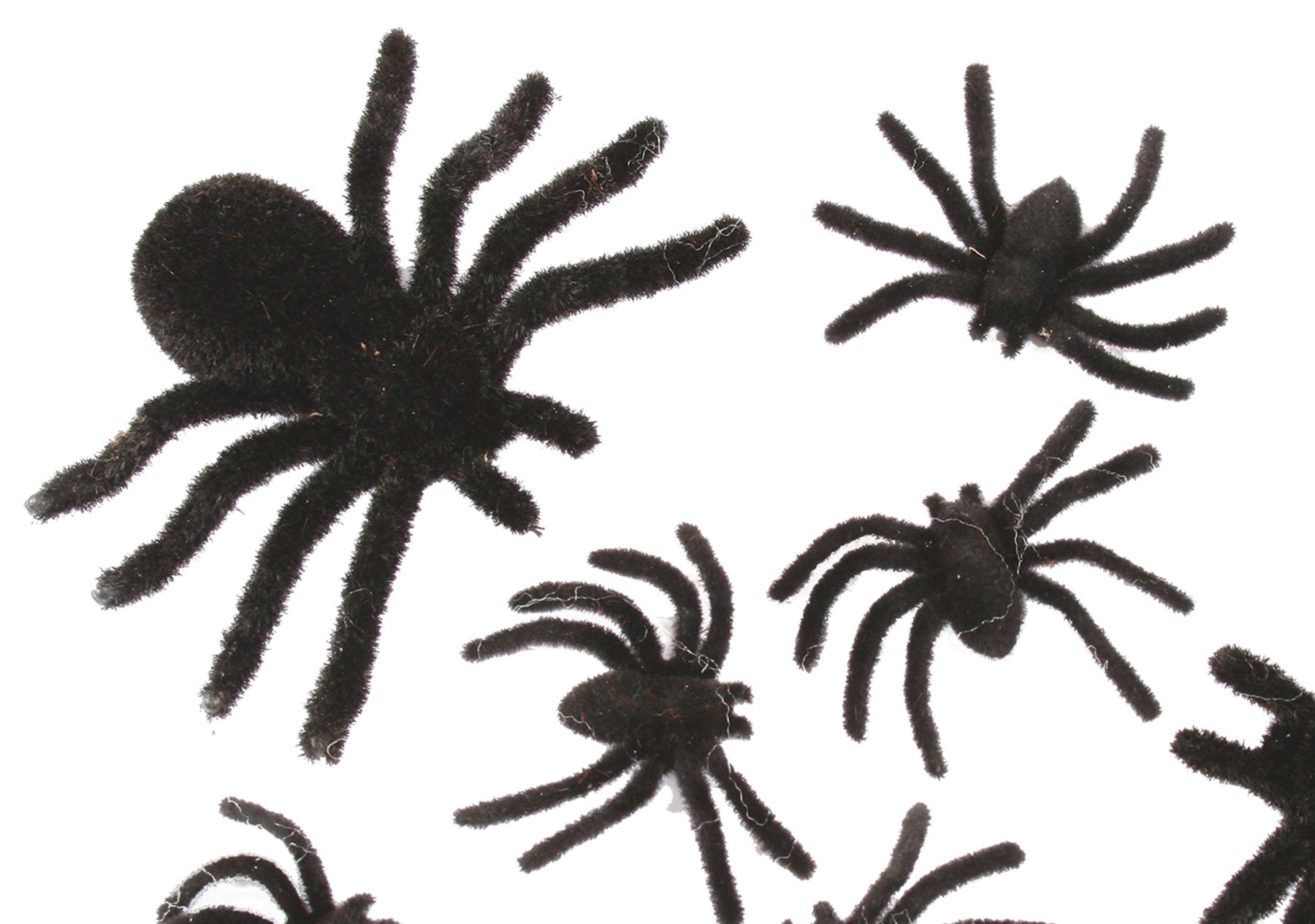 Spider Family 8 Pack Black Fuzzy Halloween Props