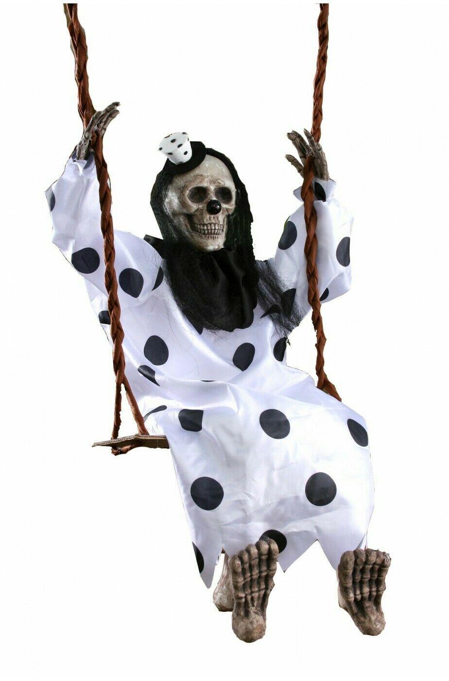 Skeleton Clown on Swing Halloween Prop