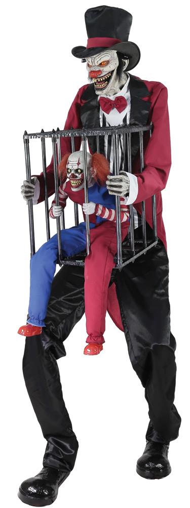 Rotten Ringmaster With Clown in Cage Animated Halloween Prop