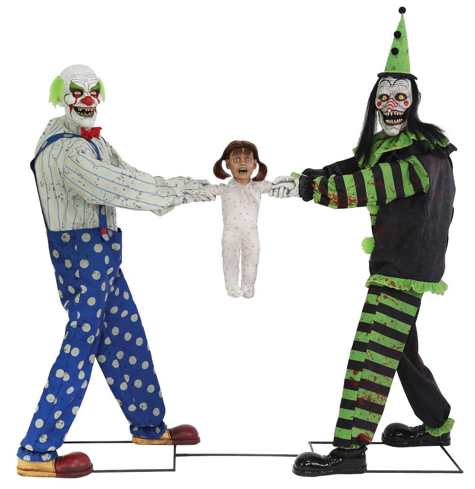 Tug of War Clowns Green Black Animated Halloween Prop